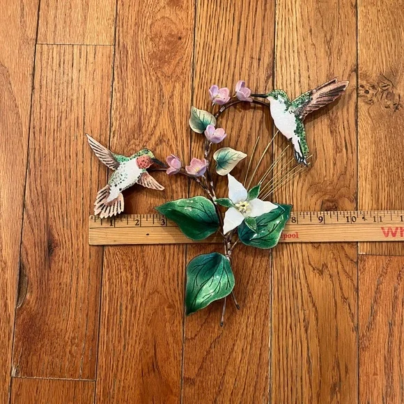 Bovano of Cheshire Copper Enamel Wall Art Hummingbird Blossom Flower Vintage USA